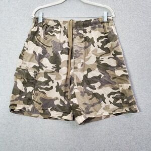 VINTAGE Big Dogs Men Shorts M Olive Camo Ripstop Cargo‎ Pockets Drawstring Y2K